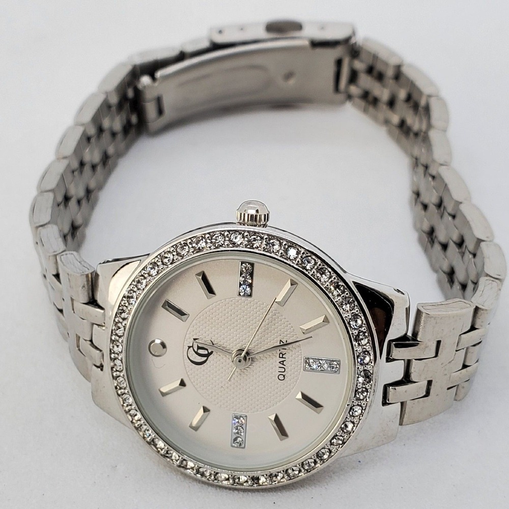 Women's Watch 28MM Crystal Bezel Gray Dial Bracelet Band 7.25" New Battery